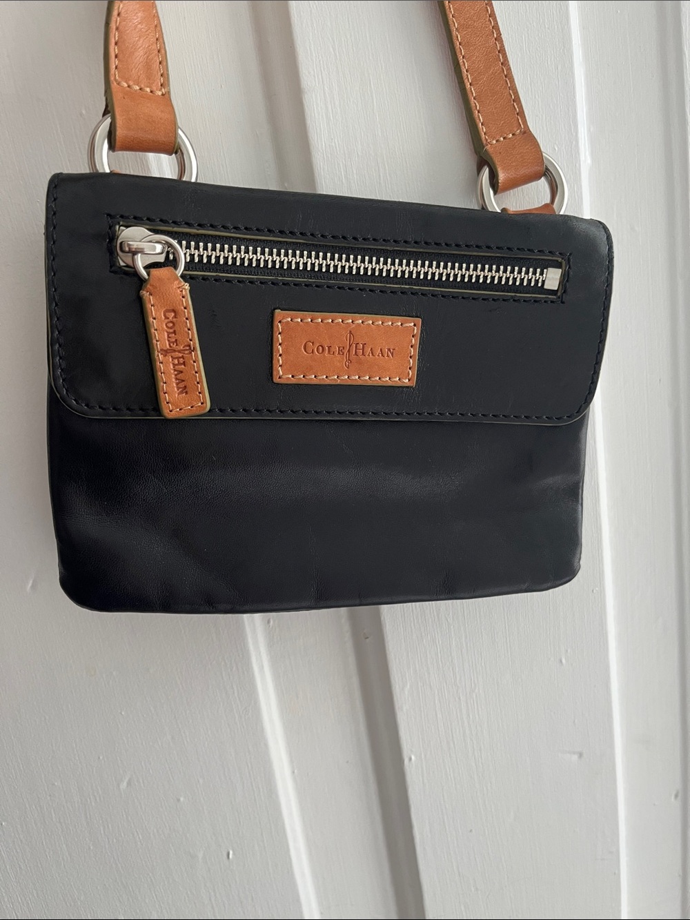 Cole Haan Black Crossbody Bag with Tan Strap